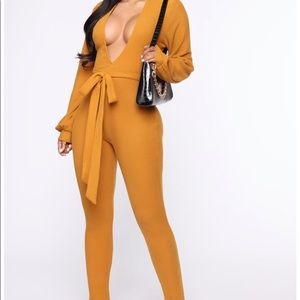 Mustard v neck jumpsuit